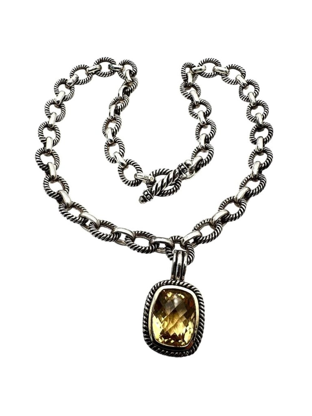 Topaz Sterling Silver Pendant Necklace 18 Inch Heavy Ribbed Chain 58 Grams